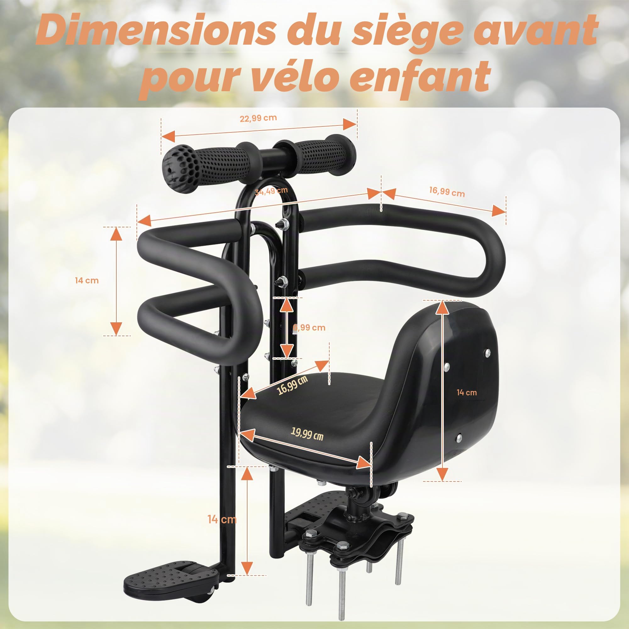 ZUKKA Siège de vélo pour Enfant - Support Avant - Siège de vélo pour Enfants avec poignée de Garde-Corps - Siège de vélo pour Adultes - Siège de vélo pour bébé - Siège de vélo pour Enfant