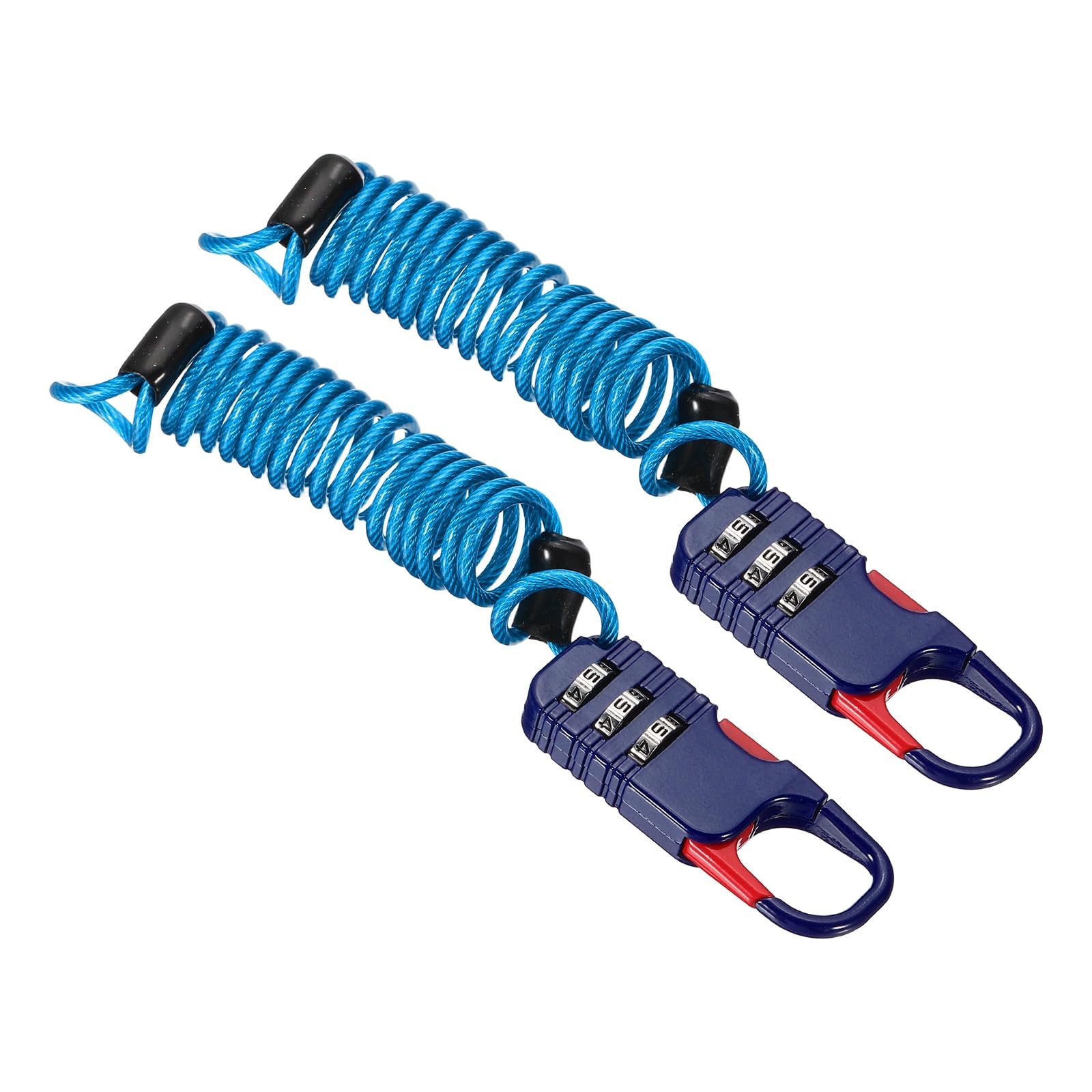 PATIKIL Security Cable with 3Digit Combination Locks, (0.95m x 3mm, Blue)(2Pcs), Braided Stainless Steel Safety Cable Wire Rope with Double Loop, Suit for Suitcase/Bicycle/Cabinets
