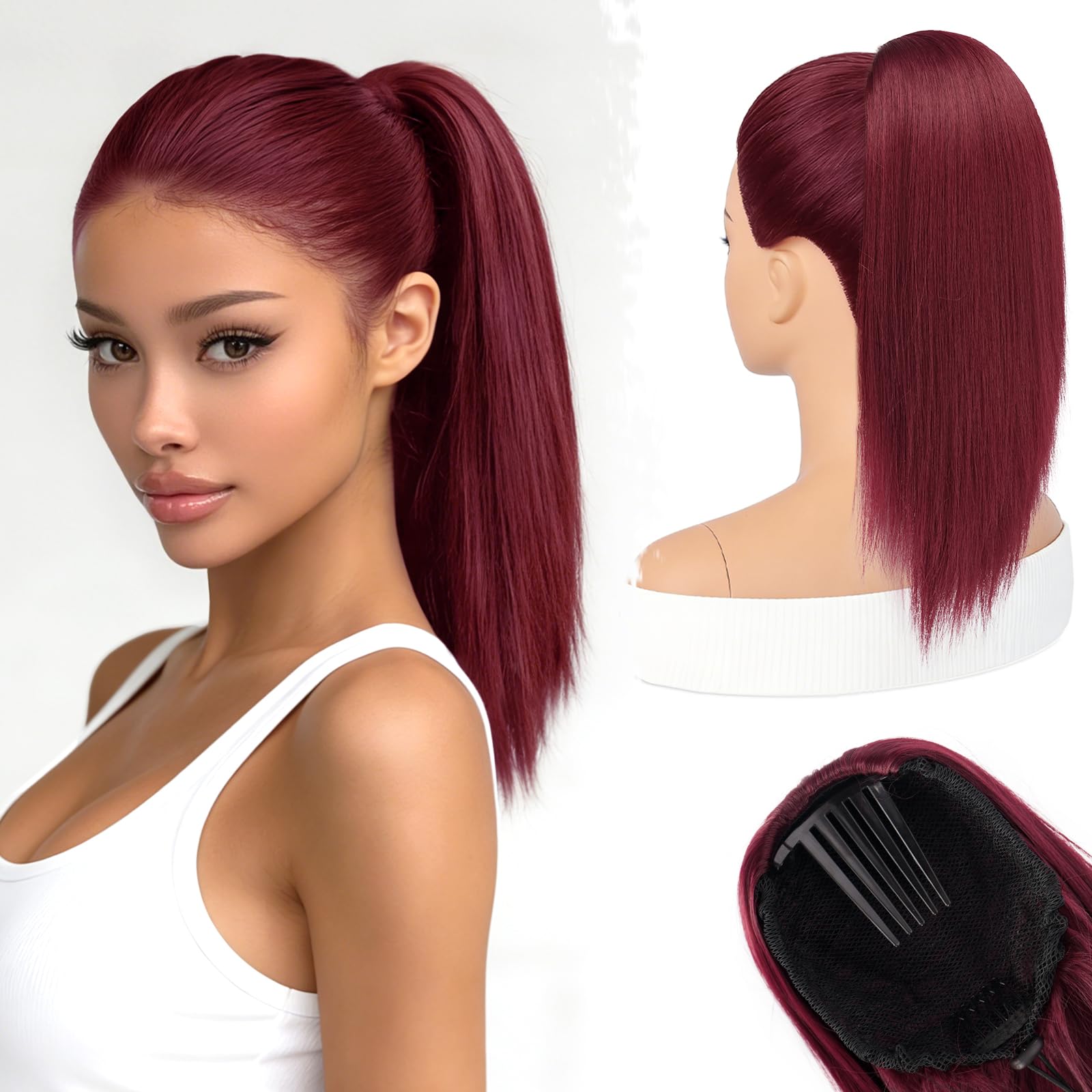 BARSDAR Liso Coleta Postiza Extensiones Pelo, 40cm Corta Liso Marrón Oscuro Cola de Caballo Extension con Cordón Natural Sintética Cheer Posh Ponytail Extensiones Postizos Fiestas Cheer Competition — view 8