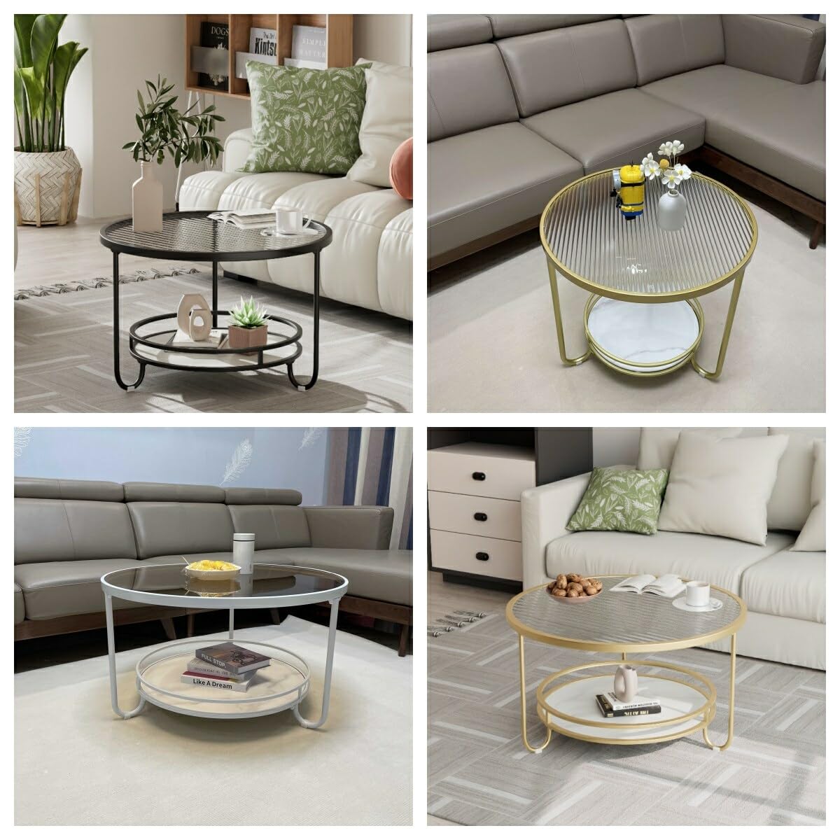 Amazon.co.jp: コーヒーテーブル 丸型ローテーブル 強化ガラス製