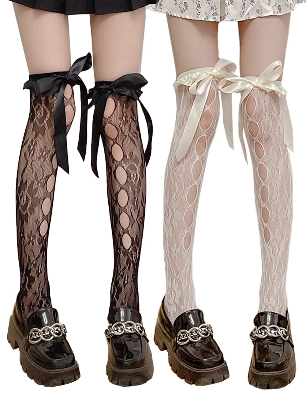 2 Paia Calze a Rete Donna Incrociate, Collant Nere Sexy Moda Elastico Vita Alta Con 2 Tipi per Cosplay, Abbigliamento Quotidiano, Discoteca, Festa