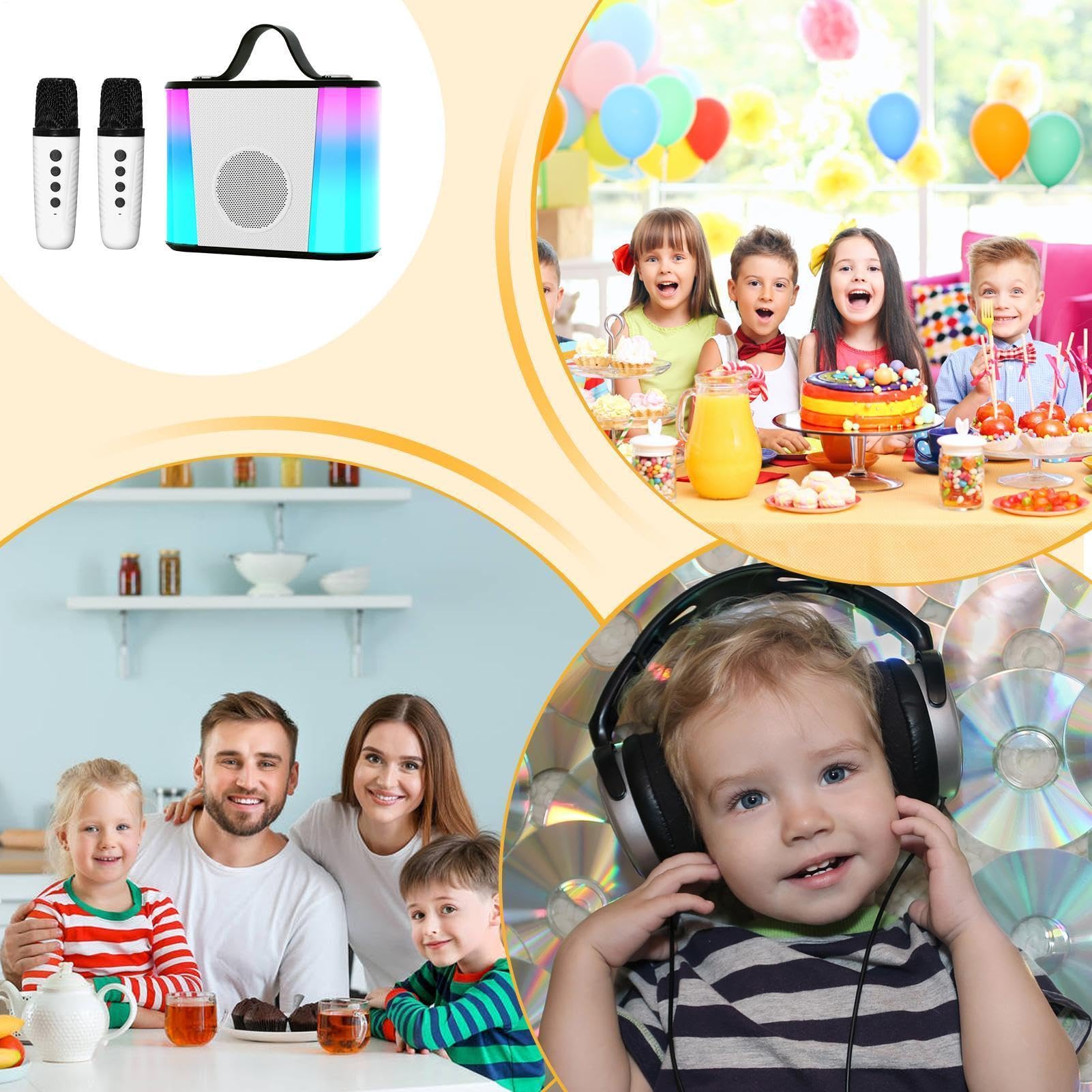 Máquina de Karaoke para niños Altavoz Recargable con Micrófonos Y Luz