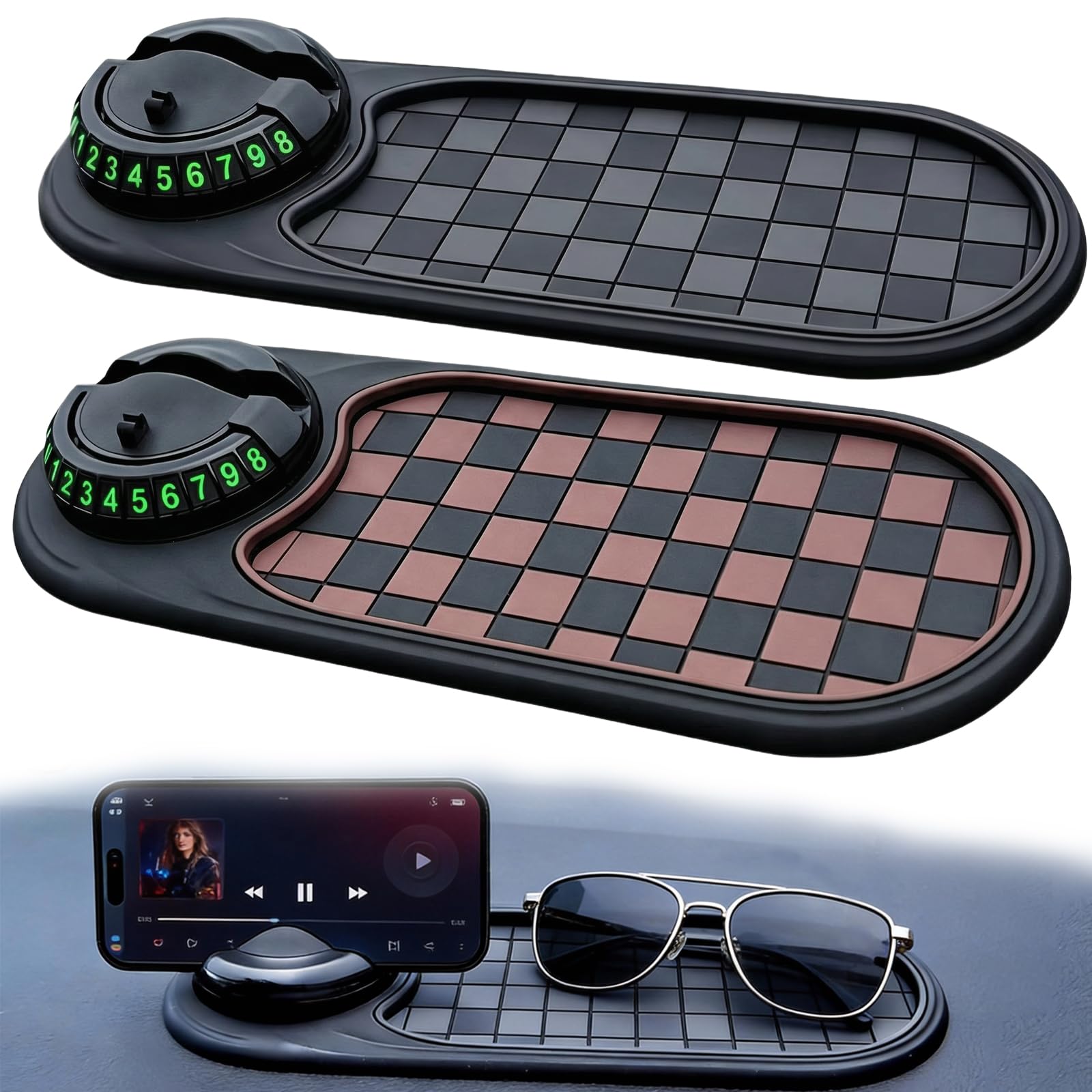Photo 1 of 2 Pack Car Anti-Slip Dashboard Mat, Phone Holder, Parking Number, Organizer