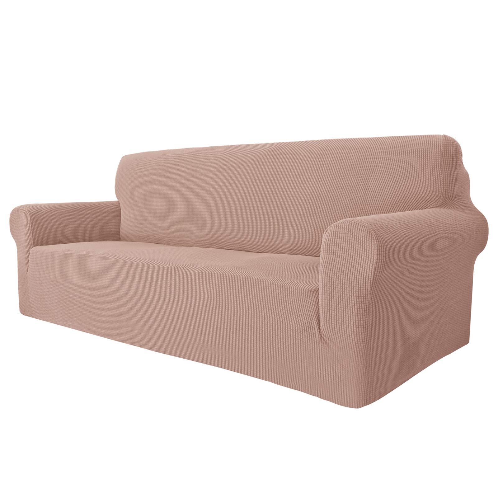 MAXIJIN Super Stretch Couch Cover for 3 Cushion Couch, 1-Piece Universal Sofa Covers Living Room Jacquard Spandex Furniture Protector Dogs Pet Friendly Fitted (Large, Maple Sugar)