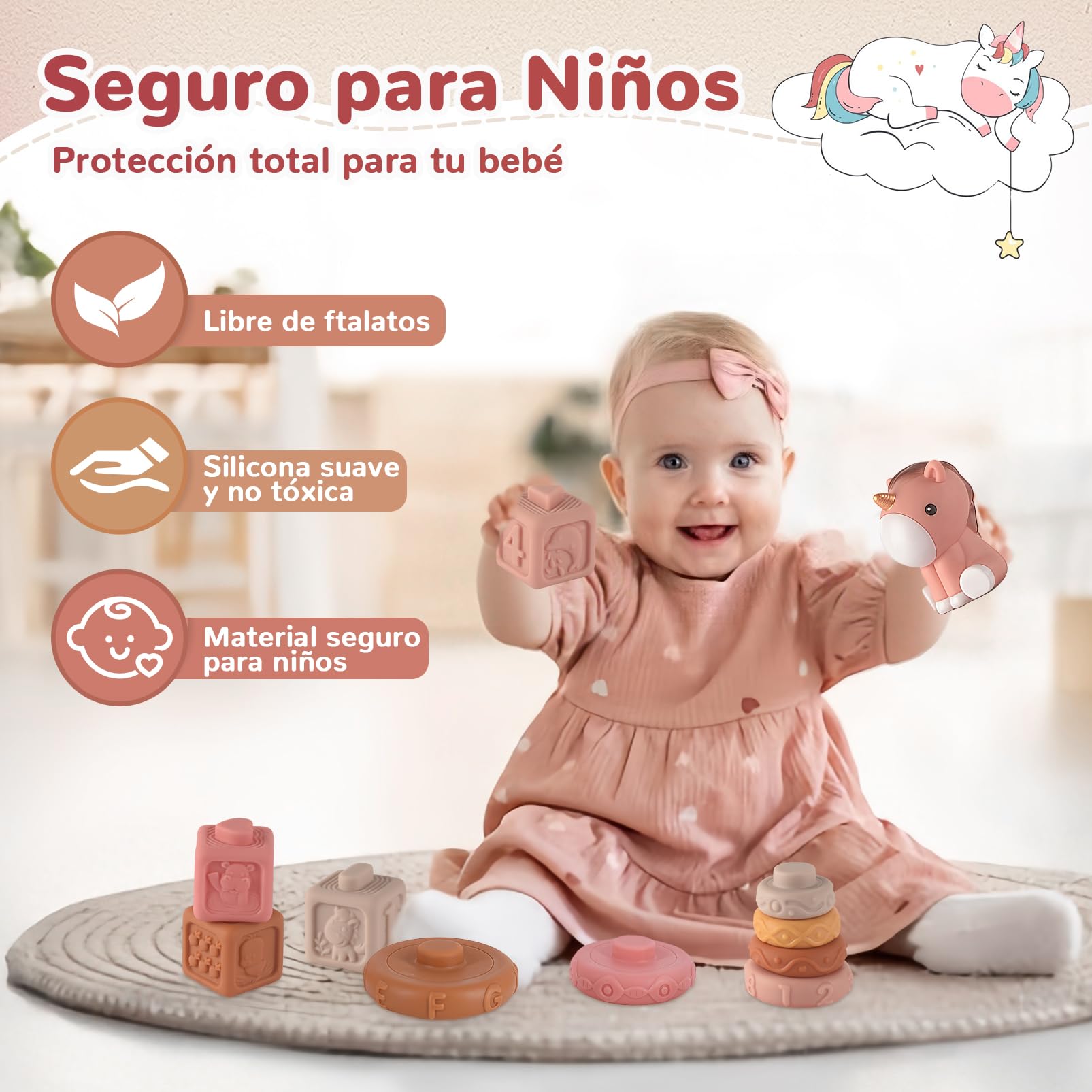 Juguetes Bebes 6-12 Meses | 5 en 1 Juguetes Montessori Sensorial con Juguetes de Madera para Apilar y Clasificar,Juguete Educativo Bebé 6 9 12 Meses | Regalo 6 a 12 Meses Cumpleaños/Navidad