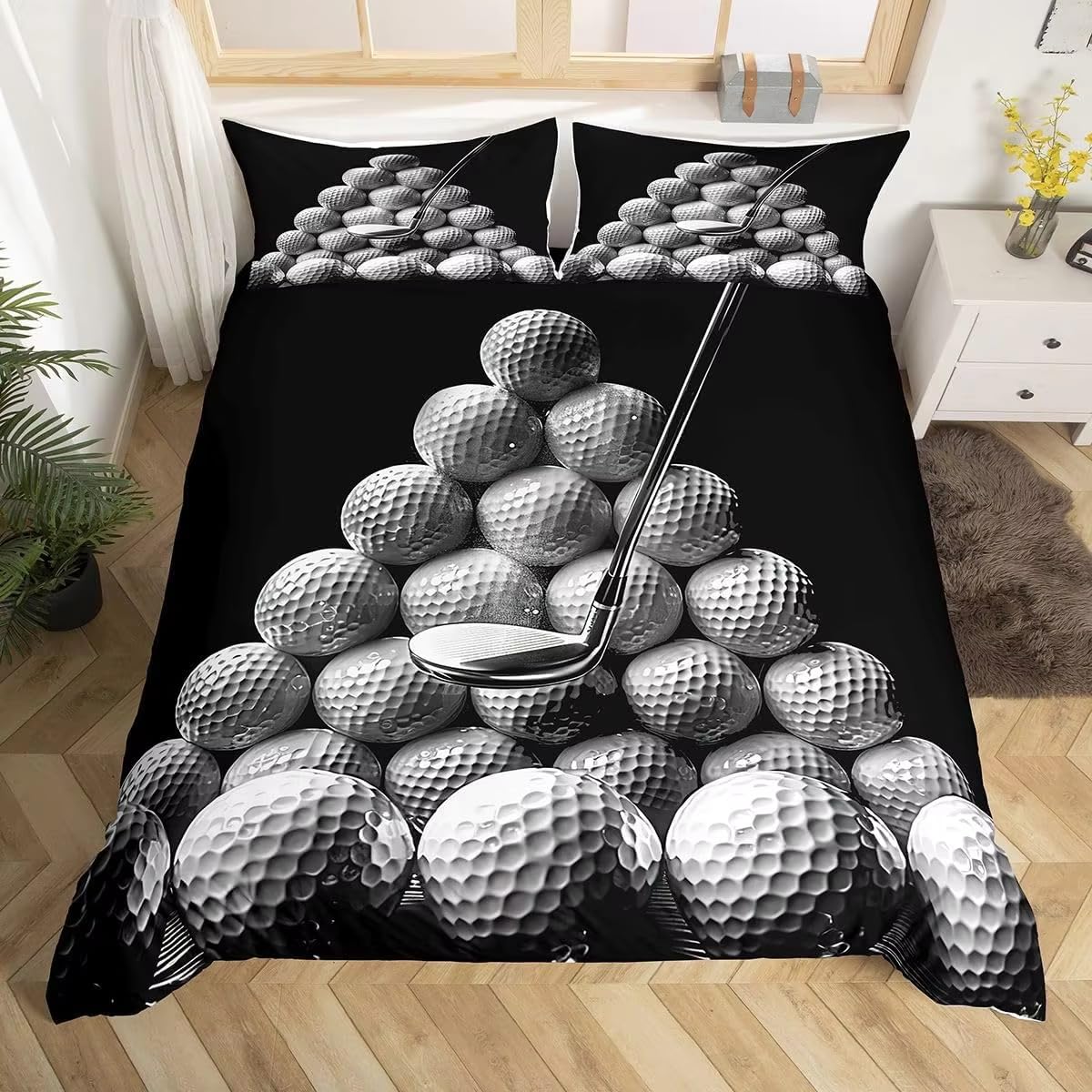 Housse de couette 200x200 cm motif golf pour chambre d'ado literie moderne 2 personnes