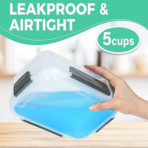 Miniatura 7 de Recipientes de almacenamiento de alimentos sin BPA con tapas, 5 tazas de plástico extra grueso para congelador, sobras de comida preparada,