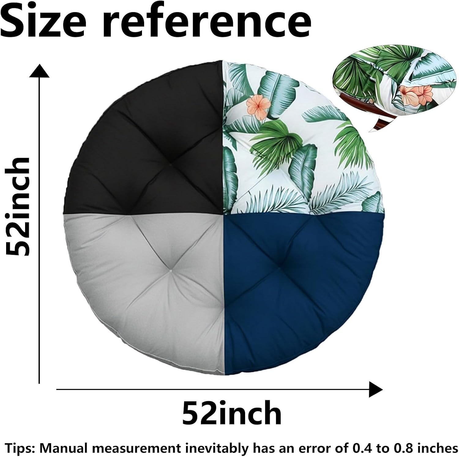 Outstuffed Papasan Chair Cushion Only, Papasan Cushion 52inch, Round Leisure Papasan Chair Cushion (Hawaii)