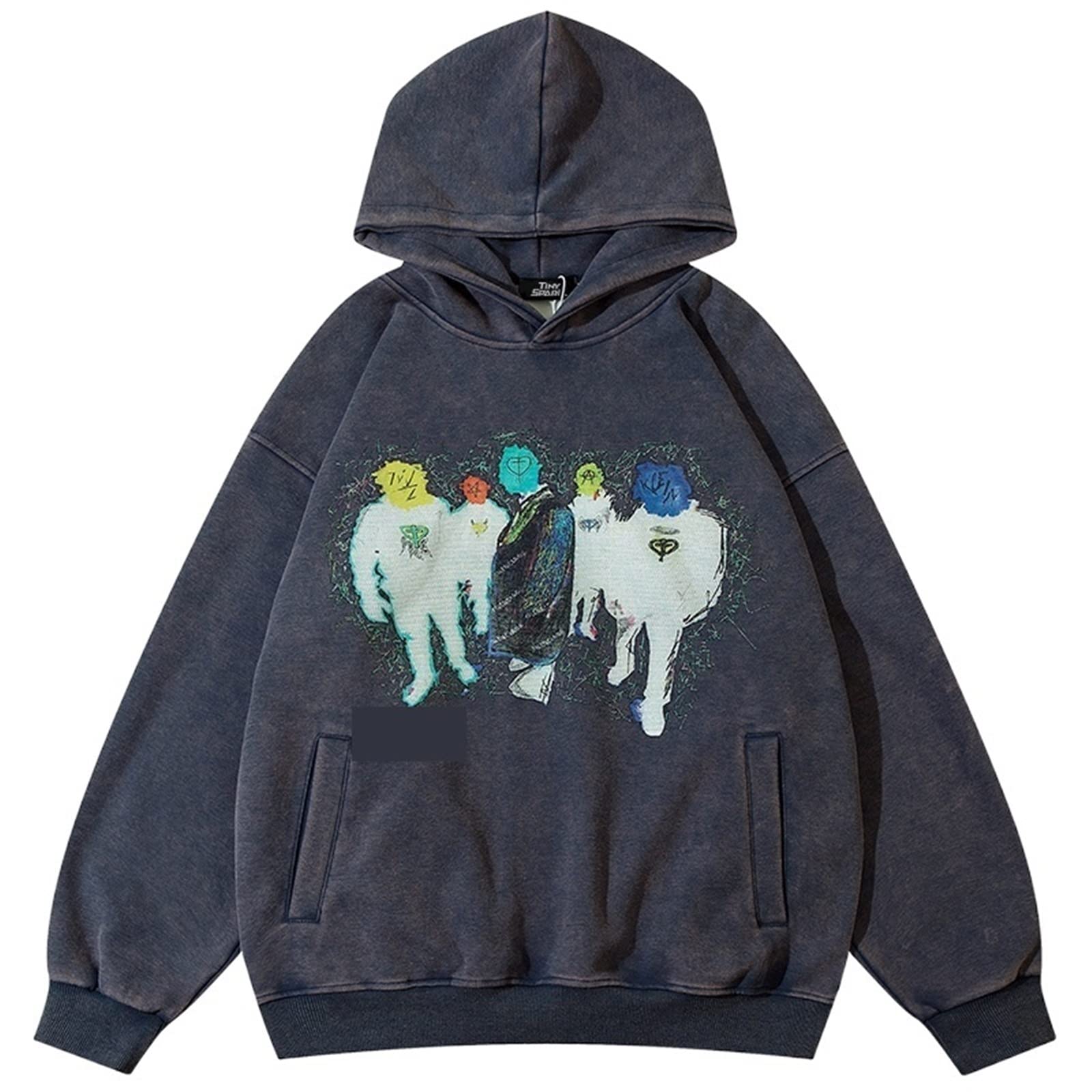 PROPFE Cowboy Shirts For Men, Men's Street Style Blue Hoodie Sweatshirt Shadow Drawing Case Hoodie Autumn Hoodie Pullover Hip-hop Trend (Size : XL)