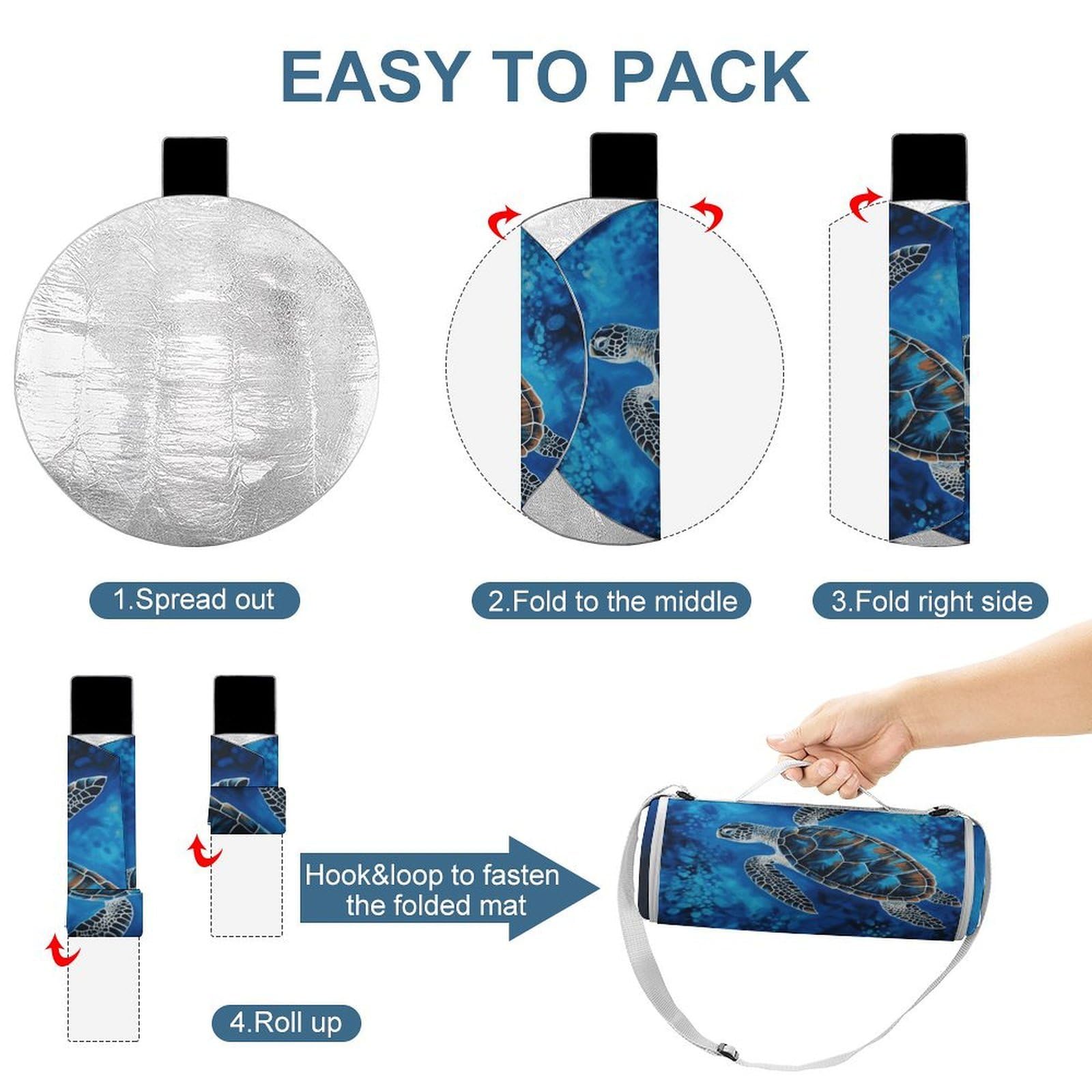 Manta de picnic redonda plegable ligera con diseño de tortuga marina, impermeable, para exteriores, para primavera, verano, camping, parque, viajes, hierba