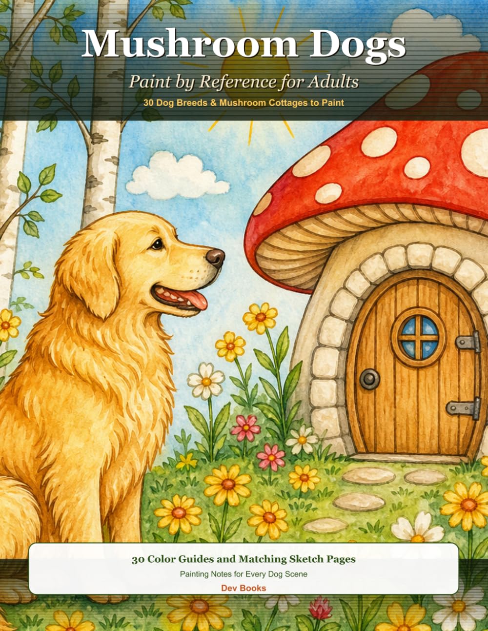Mushroom Dogs: Paint by Reference for Adults: 30 Dog Breeds with Breed History, Painting Notes, Color Guides & Sketch Pages