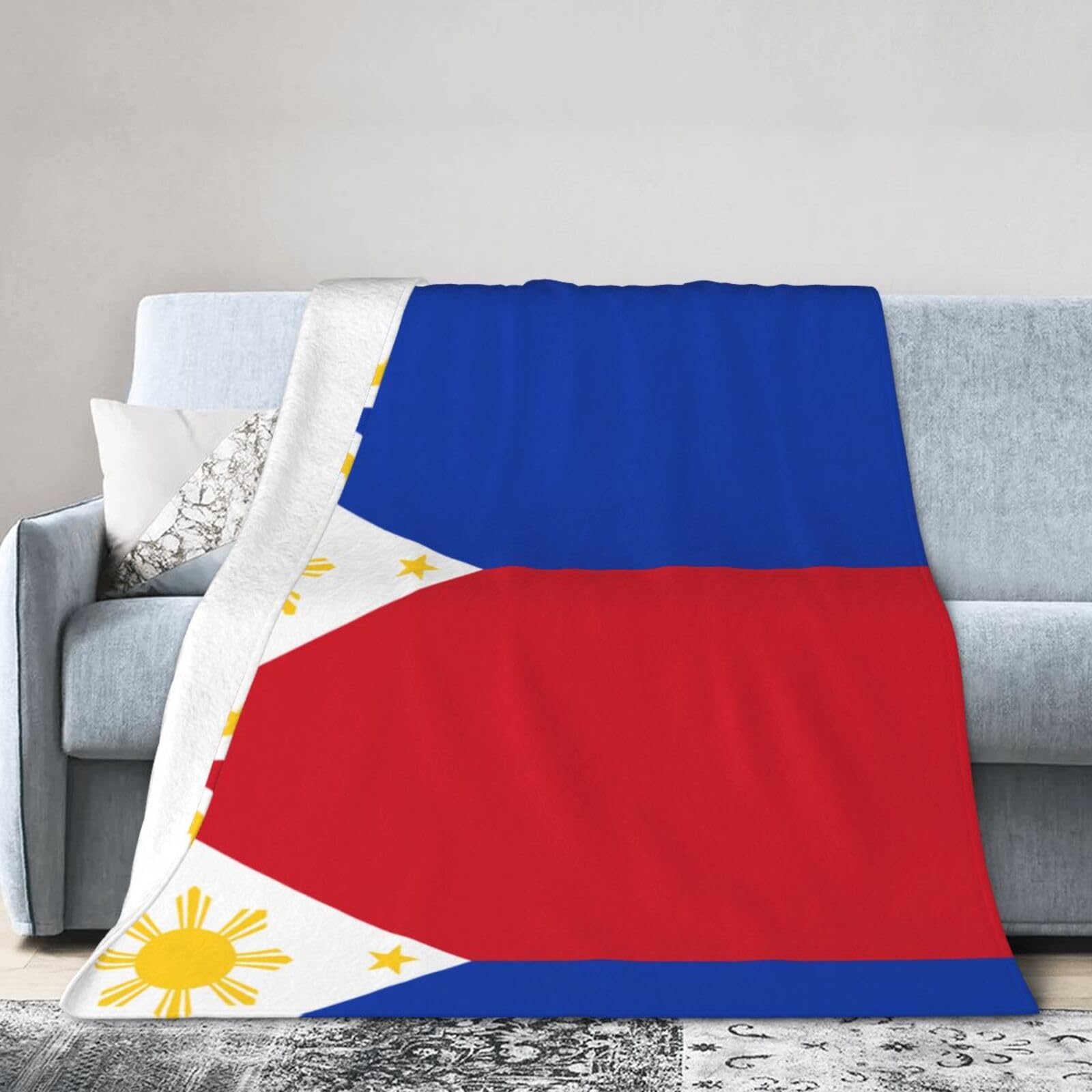 Philippine Flag 60"x50" Fleece Blanket, Full Size, Super Soft, Suitable for Bed, Sofa, Camping, All Seasons