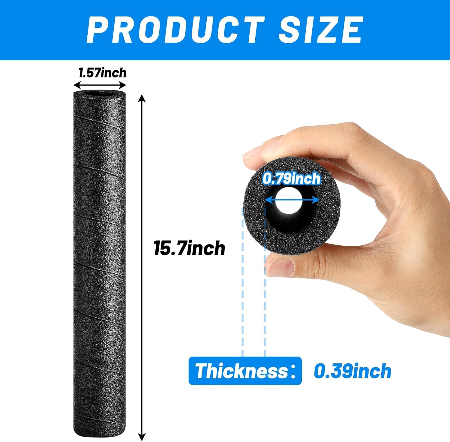 12-Pack Foam Pipe Insulation Tube, 0.79" ID x 15.7" L Black Pool Noodles Foam -Snake Wrap Foams Protection for Outdoor Indoor Swimming Pool Handle Water Pipe