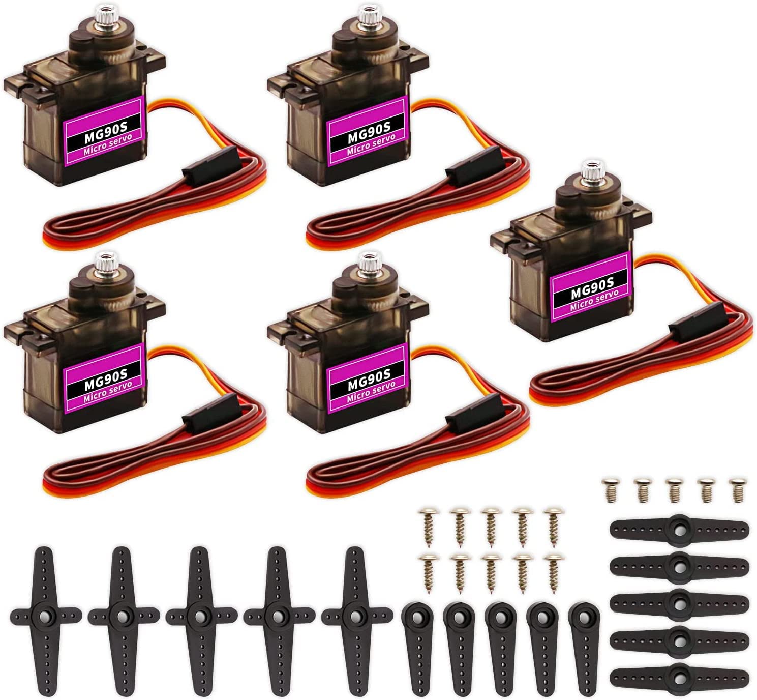 Super Debug 5 Pcs MG90S Mini Digital Servo Motor With Metal Gears-180° Rotation-For RC Airplanes,Helicopters