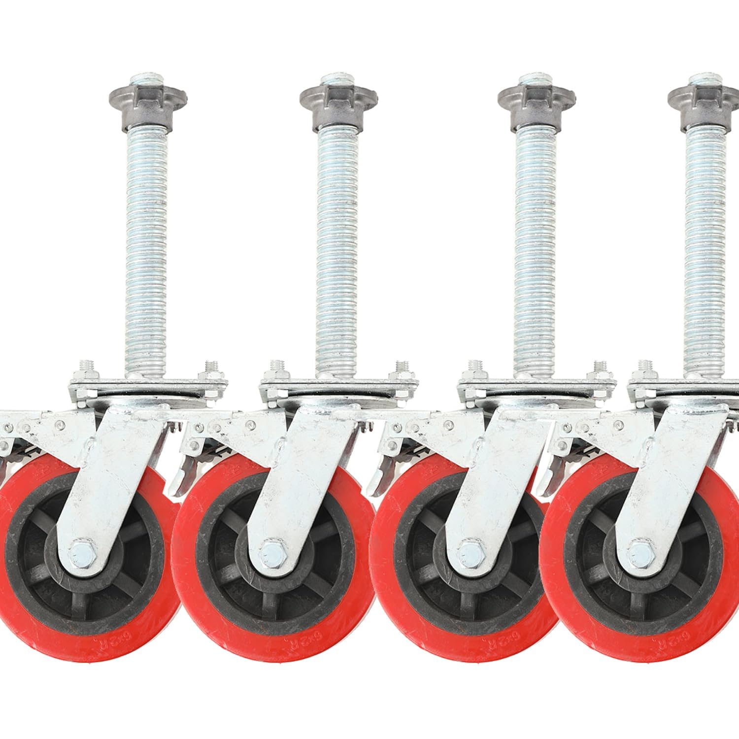 4 Stück Schwerlastrollen 150mm Lenkrollen mit Bremse, 360° Drehbar Transportrollen, Schwerlast Industrie Lenkrollen aus Kohlenstoffstahl, Nylon, 500kg Tragkraft