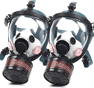 HANUU Gas Mask, Gas Masks Survival Nuclear and Chemical with 40mm Activated Carbon Filter, Tactical Full Face Respirator Mask for Gases Dust Vapors Chemicals Spray Paint Sanding Welding (2 Pack)