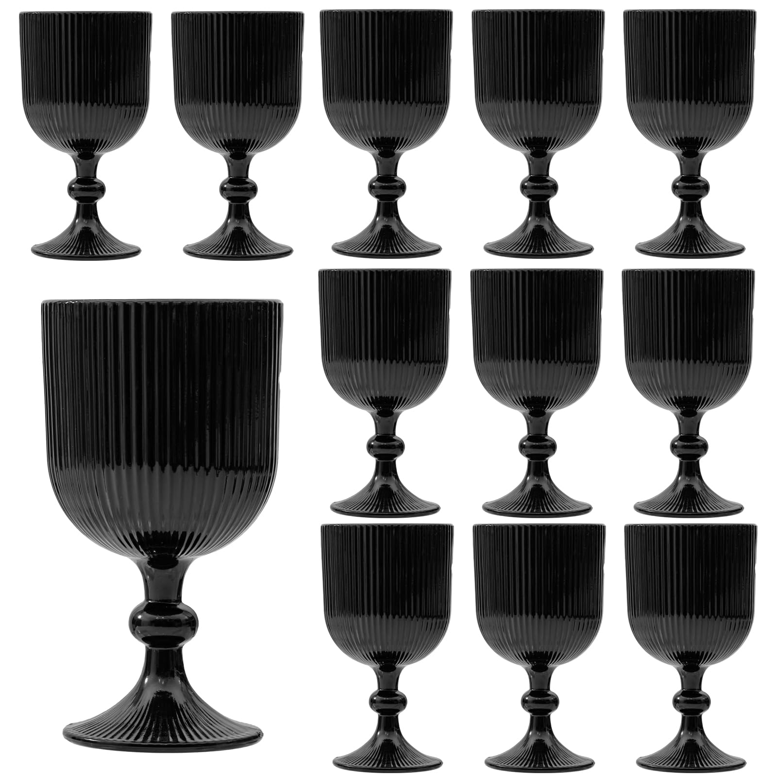 Photo 1 of 12 Pcs Black Vintage Wine Glasses, 11 Ounces Colored Glass Water Goblets, Unique Embossed Pattern High Clear Stemmed Glassware Wedding Party Bar Glass Drinking Cups Fancy Glasses Set Hand Wash Only