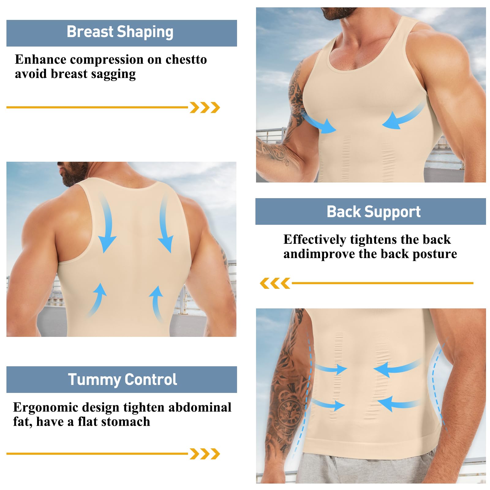 SLIMBELLE Body Shaper męski elastyczny podkoszulek męski Tight Compression Shirt modelująca talię modelująca figurę brzuch koszulka męska