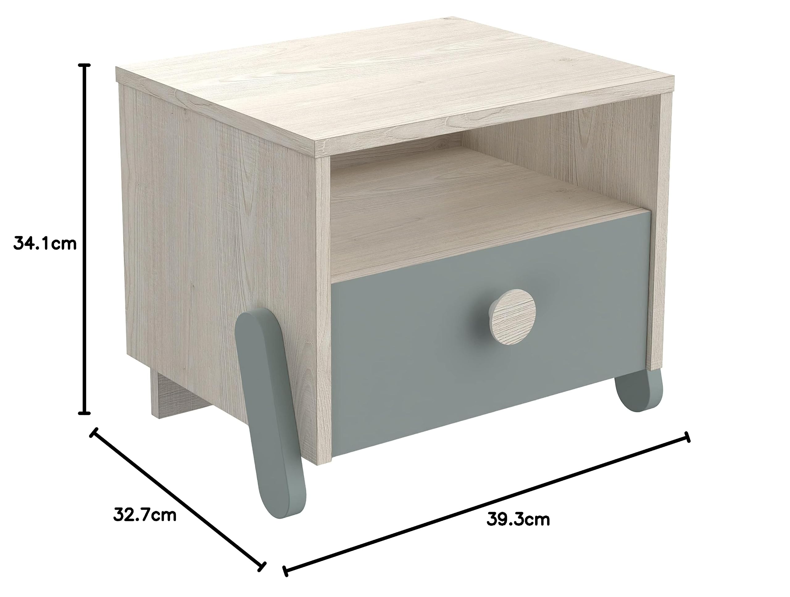 Demeyere Table de Chevet Enfant Ilian - 1 TIROIR - Chêne Topanga/Vert, 393x327x341MM