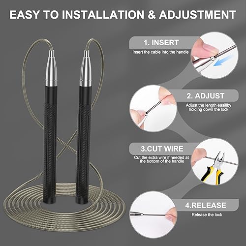 Miniatura 3 de Cuerda de saltar de velocidad para hombres y mujeres, cuerda de saltar de fitness con mango de aluminio y 2 cuerdas, diseño de autobloqueo, cuerda