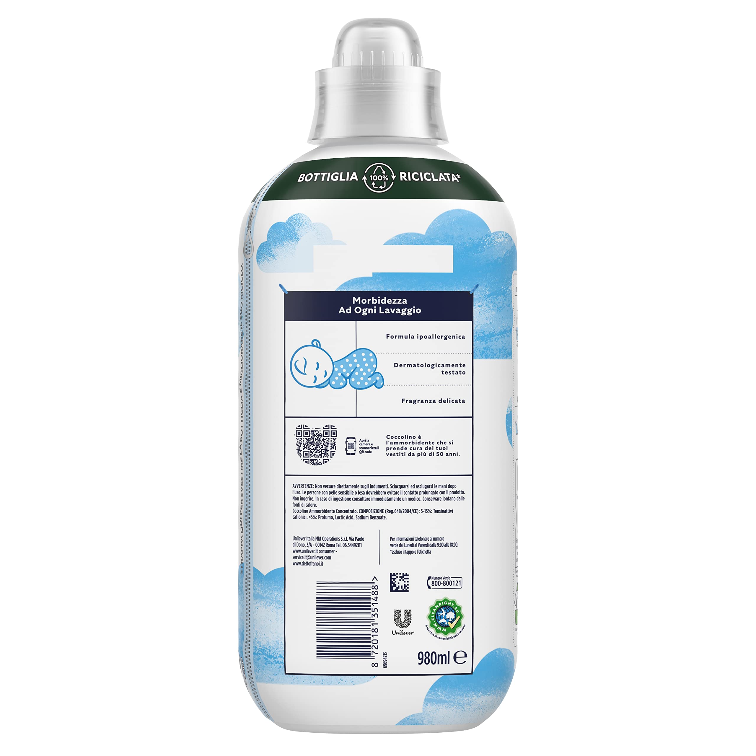 Coccolino Suavizante concentrado delicado y suave, hipoalergénico y dermatológicamente probado, formato hasta 336 lavados, 8 unidades de 980 ml