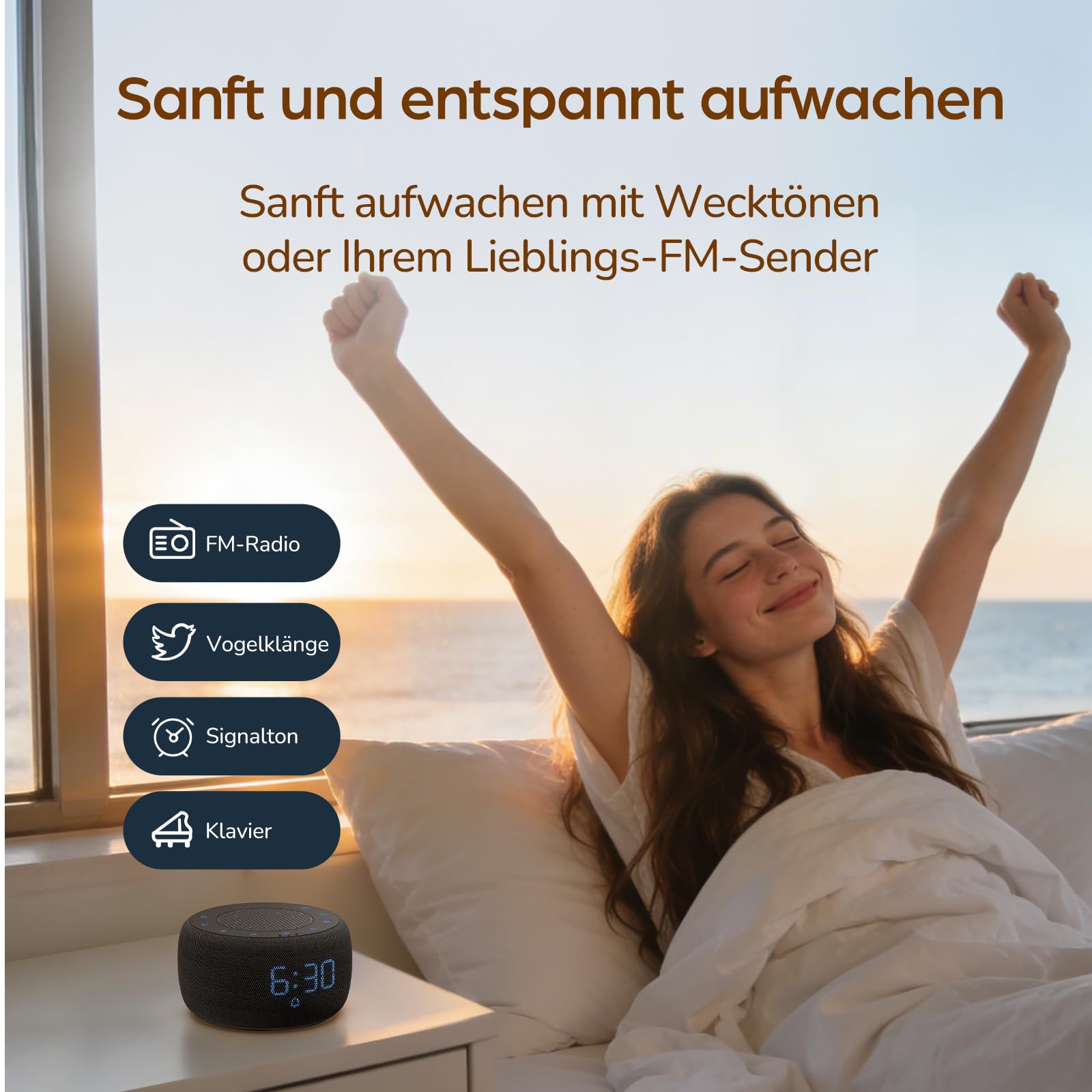 DOUMOSH Réveil Radio avec Bluetooth, réveil numérique avec variateur d'intensité 0-100%, veilleuse colorée, réveil avec Haut-Parleur Bluetooth pour la Chambre à Coucher - Gris Espace