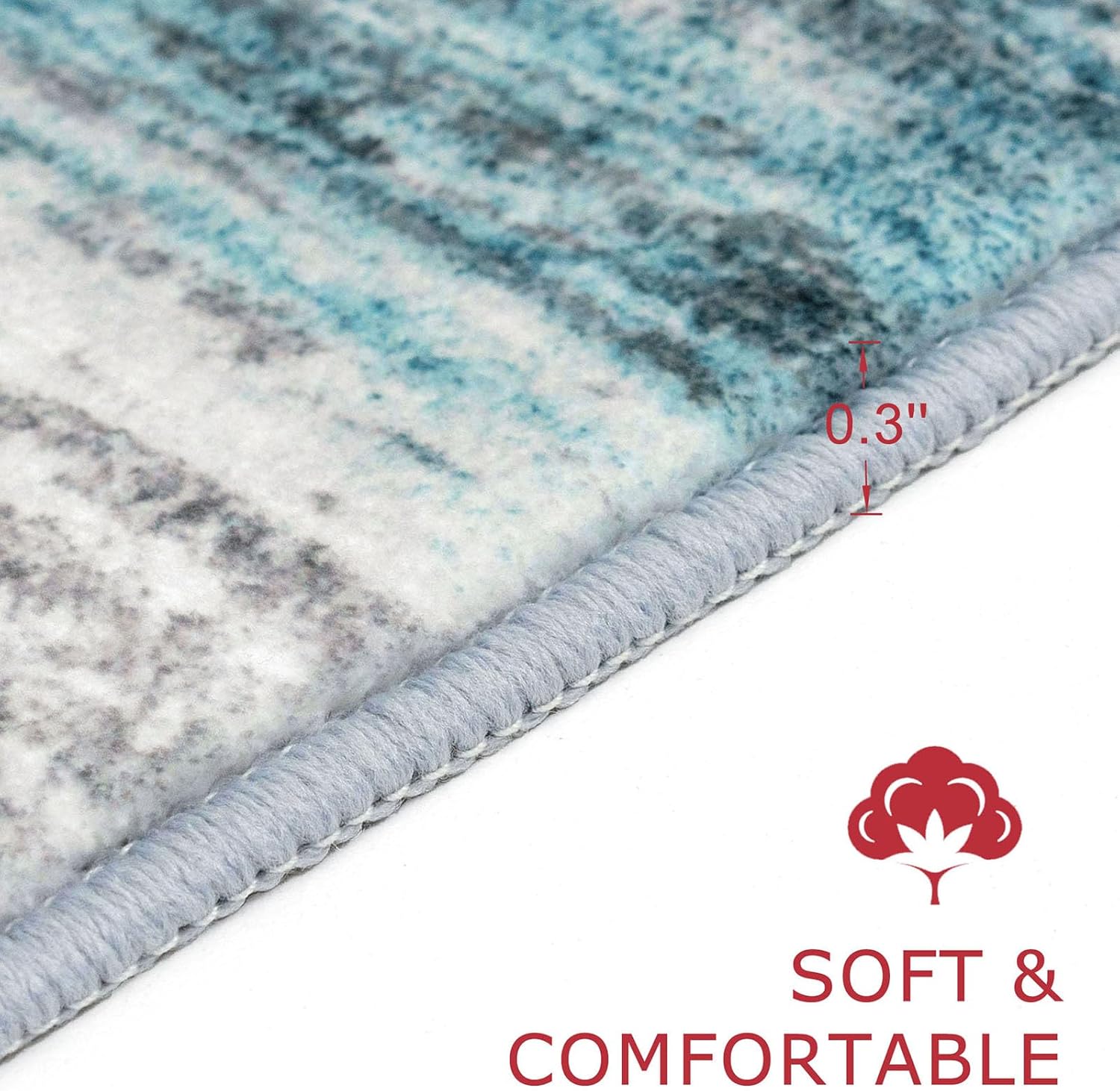 KOZYFLY Modern Abstract Small Area Rugs 2x3, Washable Kitchen Rug Non-Slip Soft Small Bathroom Rug, Blue Striped Entryway Rugs Print Faux Wool Doormat for Bedside Entrance Bedroom Sink - Image 2