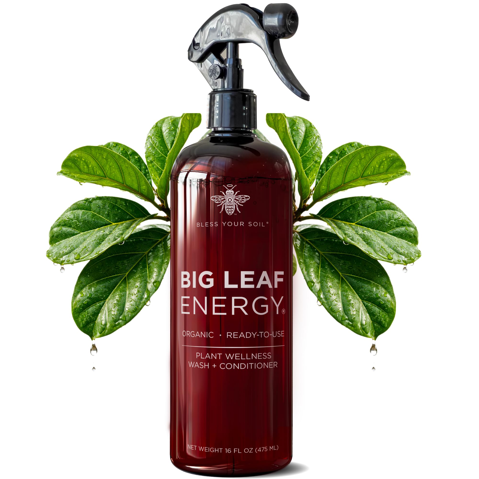 BLESS YOUR SOIL Big Leaf Energy : Plastic Bottle : Wellness Spray for Indoor Plants : Natural Leaf Shine & Protect with Organic Neem & Essential Oils (16OZ)