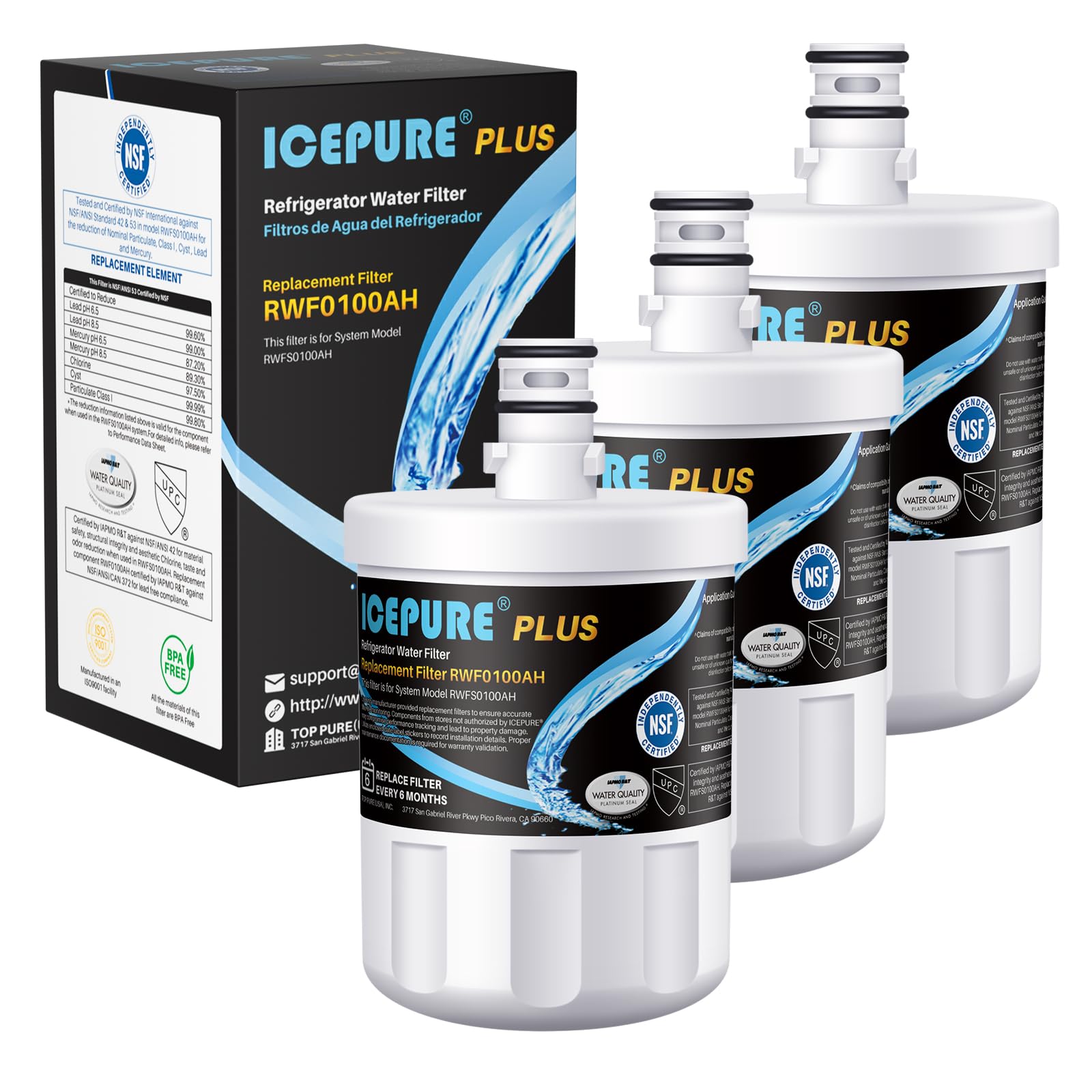 ICEPURE PLUS NSF53&amp;42 Premium 5231JA2002A Refrigerator Water Fliter, 3 PACK