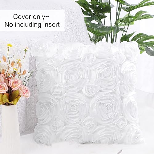 Miniatura 5 de PiccoCasa - Funda de almohada decorativa romántica de satén con diseño de flores 3D, funda de almohada con rosas estéreas, para cama, sofá, 16 x 16