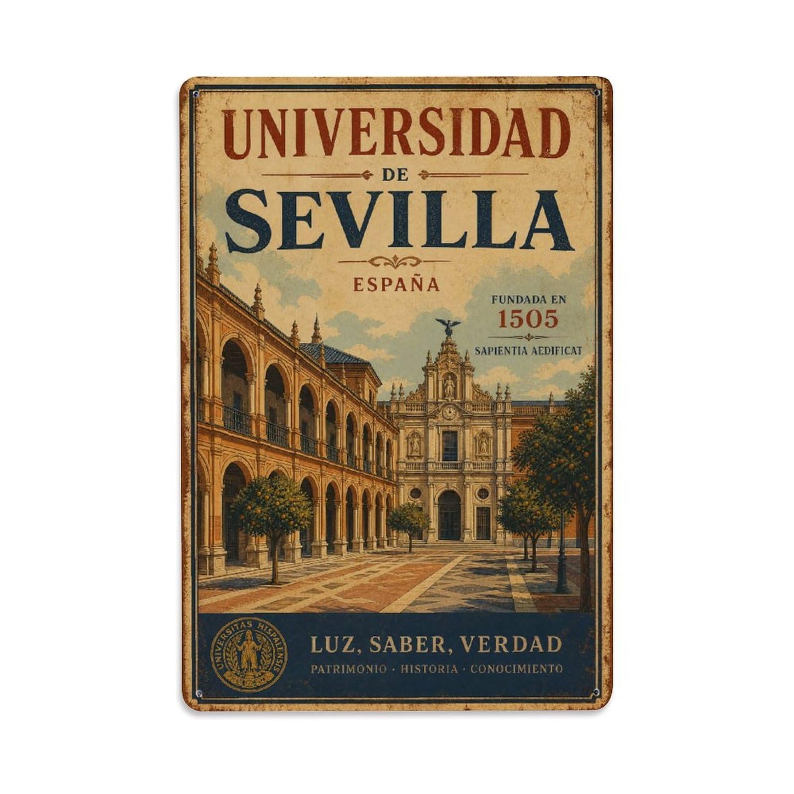 Huiyhb 8X12inch(20X30cm) Vintage Travel Universidad Seville Historic Campus Buildings Metal Tin Sign