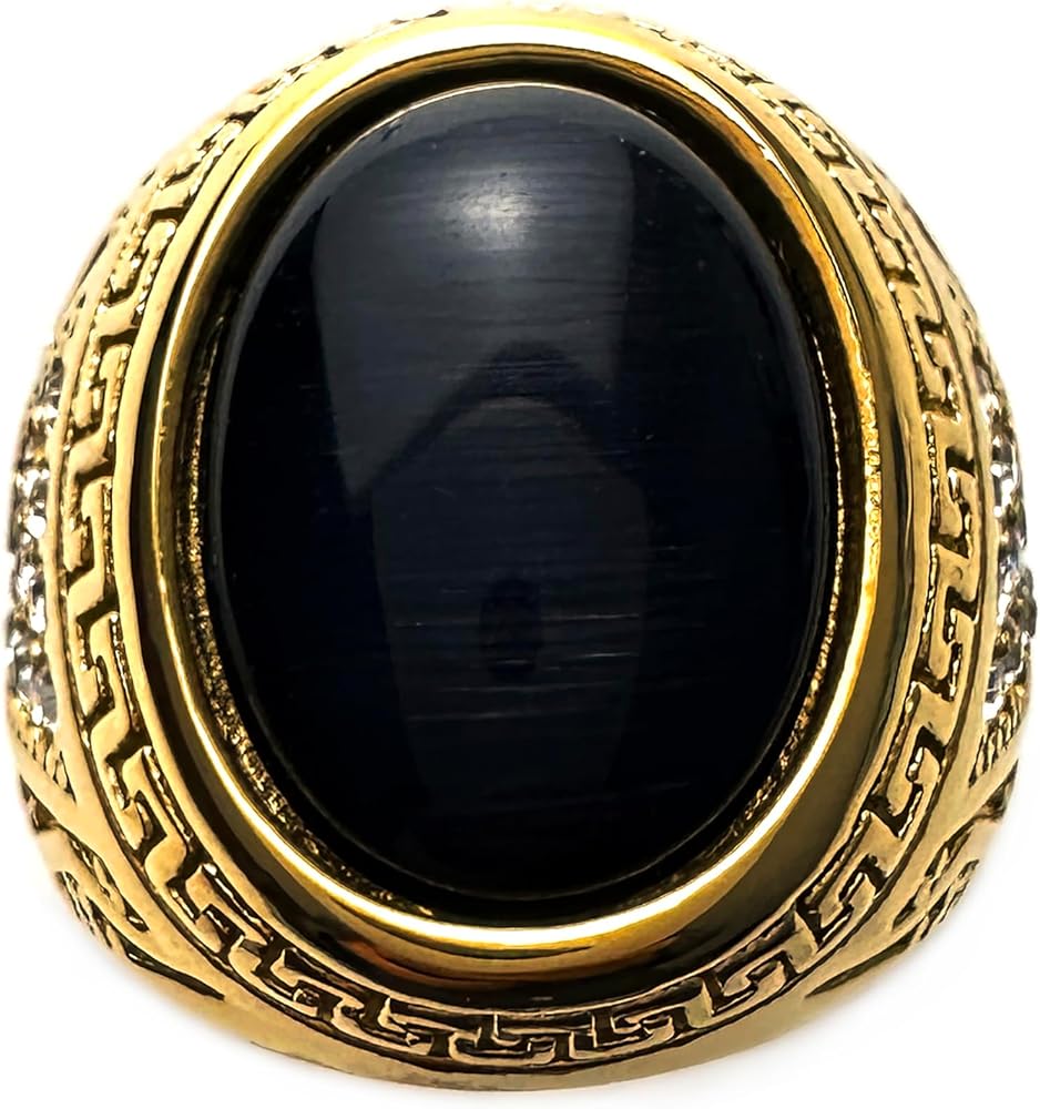 Amazon | メンズステンレススチールリング、男性用ブラックストーン