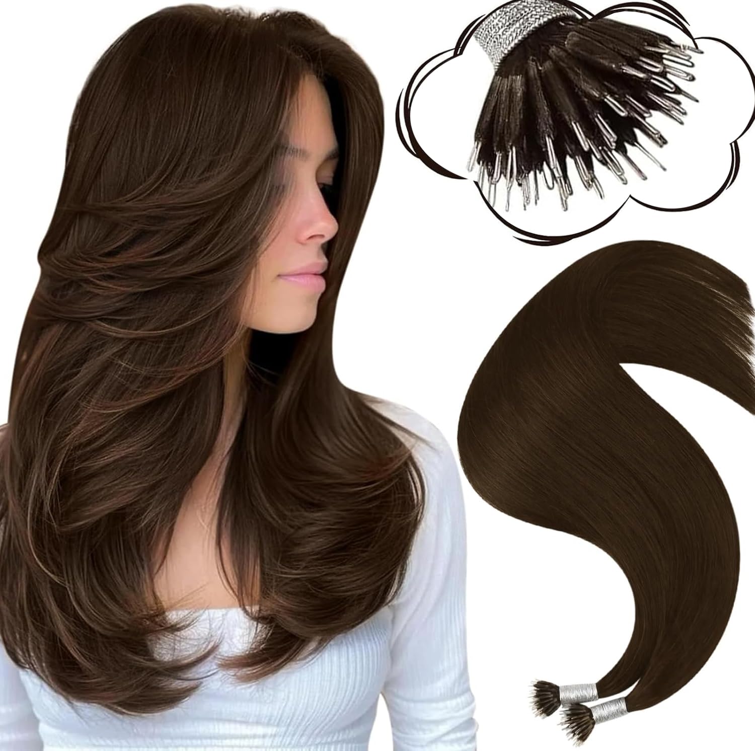 Moresoo Nano Hair Extensions Real Human Hair 16 Inch 50g/Pack Ash Blonde Highlight Nano Beads Hair Extensions Human Hair 1g/s Remy Straight Hair #P18/613 — view 46