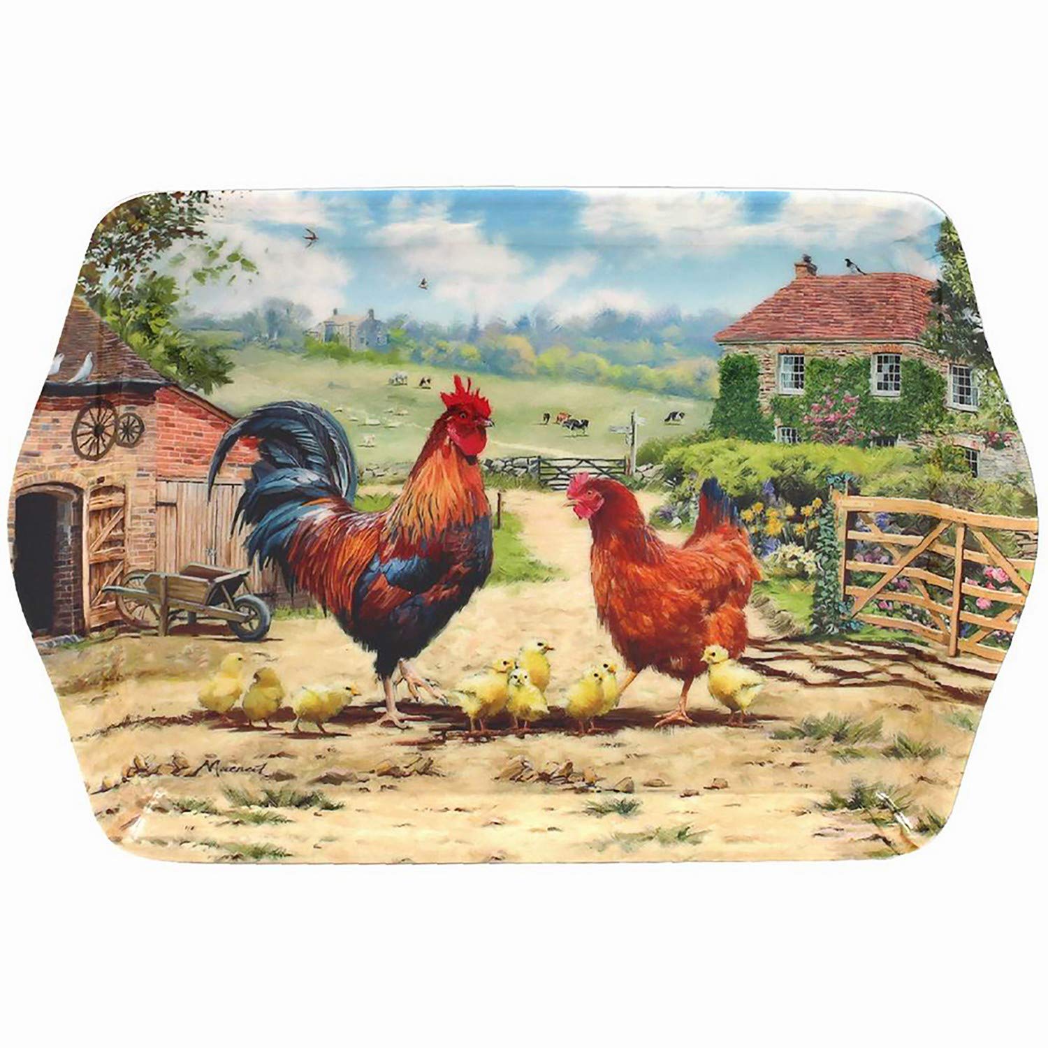 Cockerel & Hen Design Small Melamine Food Lunch Tea Coffee Snack Serving Tray