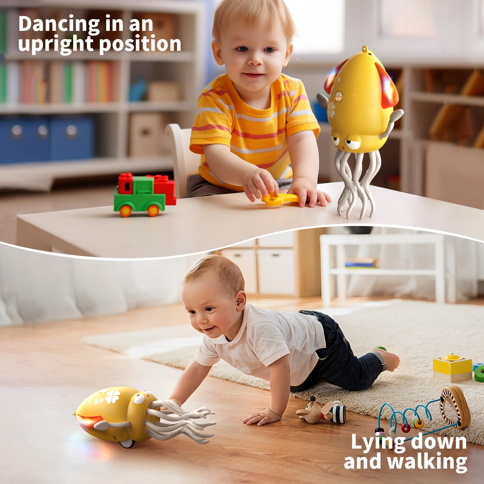 SWTOIPIG Interactive Octopus Toy, Dancing Octopus with LED Lighting,Music,Intelligent Obstacle Avoidance and Fishing Rod - Image 3