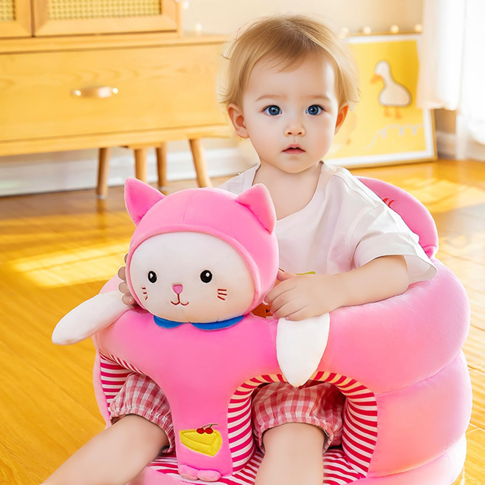 Fortuccai Infant Seat for Babies 3-24 Months, Toddler Back Support Sofa for Sitting Up, Cartoon Animals Baby Chair, Plush Sit Me Up Floor Seat, Soft Seat for Learning to Sit, Feed, Camping (Penguin)