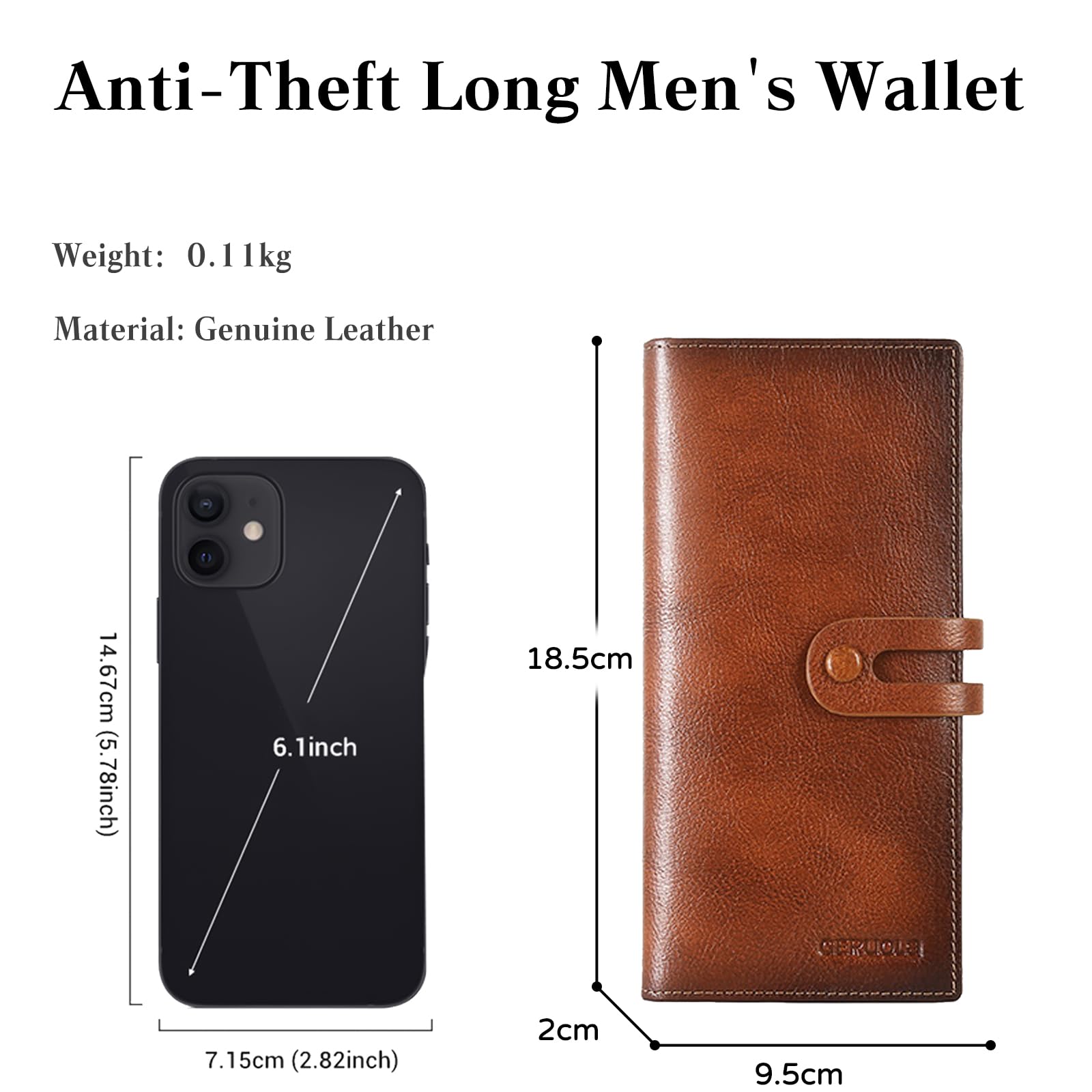 Cartera de Hombre Billetera Cuero Cartera con Protección RFID Tarjetero Monederos Larga Wallet con 12 Ranuras para Tarjetas Marrón