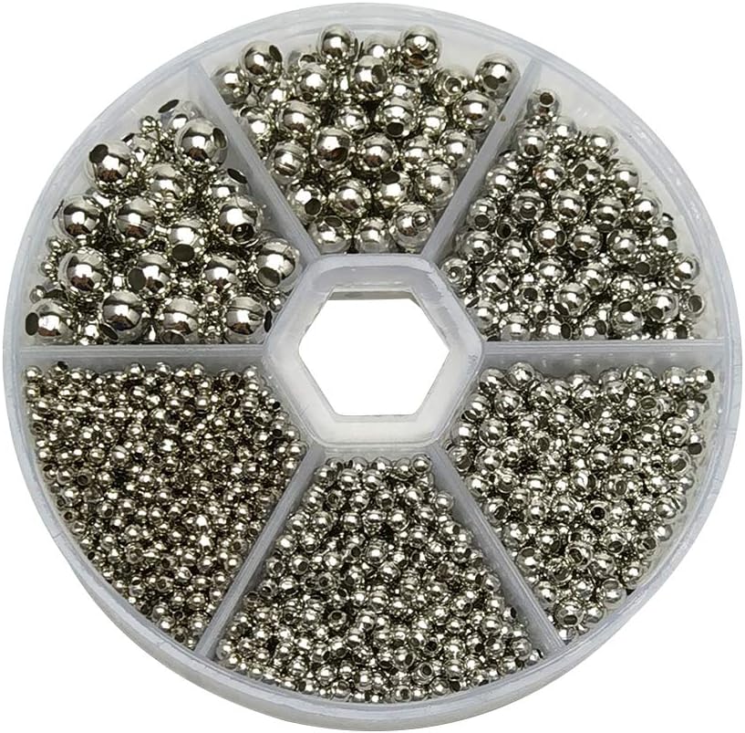 Chenkou Craft1Box 1950pcs Assorted of 6 Sizes Metal Tinny Spacer Beads Jewelry Making Supplies (Chrome, Mix)