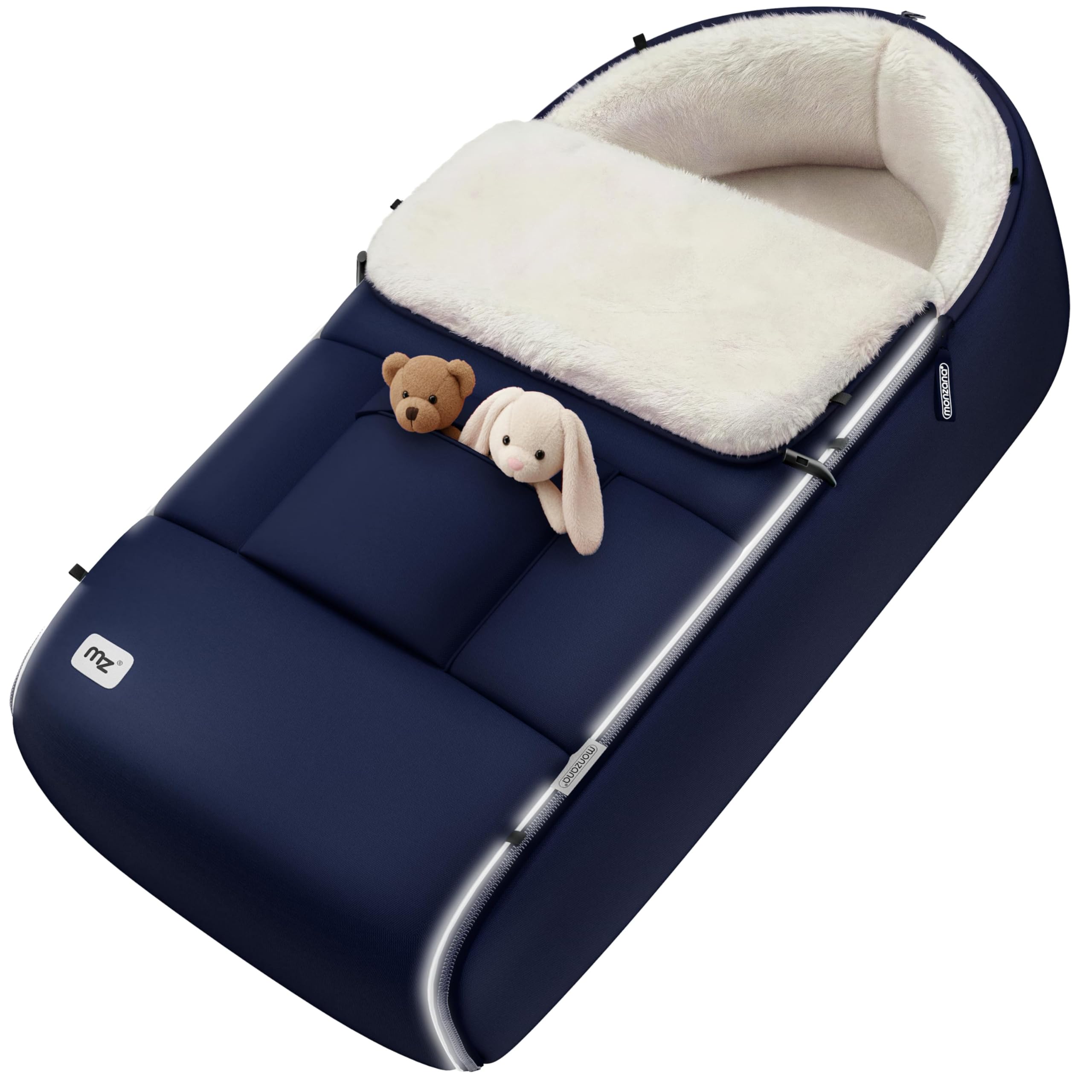MONZANA® Fußsack Kinderwagen & Buggy – Kuscheliger Winterfußsack für Baby, mit Reflektoren, Reißverschluss & 3-/5-Punkt-Gurtsystem – Waschbar, Wasserabweisend, Dunkelblau