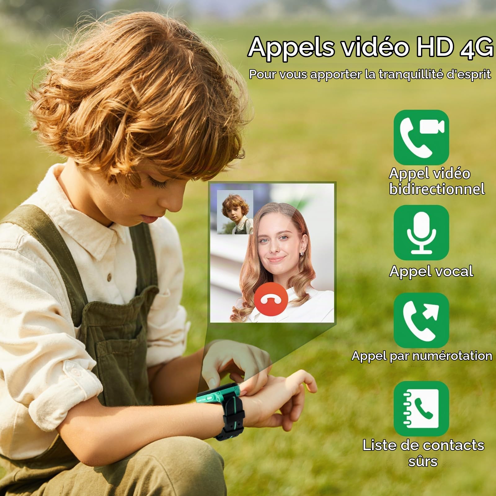 imoo Z1 Smartwatch Enfant Garçon, Montre Connectée pour Garçons avec Appels Vidéo & Téléphone Autonomie Longue, Montre Enfant Tracker GPS, Résistant à l'eau IPX8 (Z1, Vert)