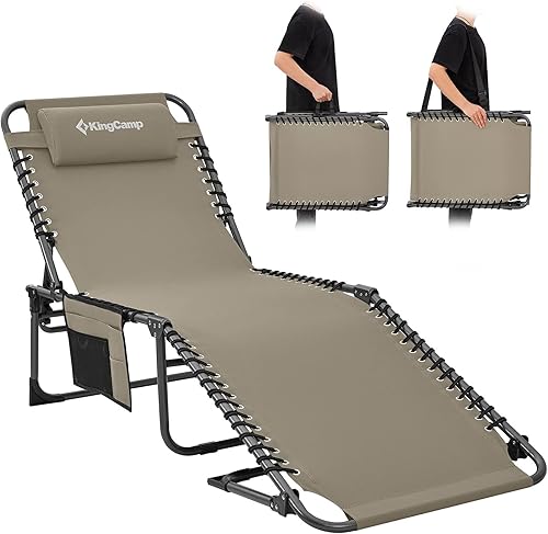 KingCamp - Silla larga para exterior plegable en 4, ideal para playa, tomar el sol, patio, piscina, césped, terraza,camping, catre portátil, ligero,