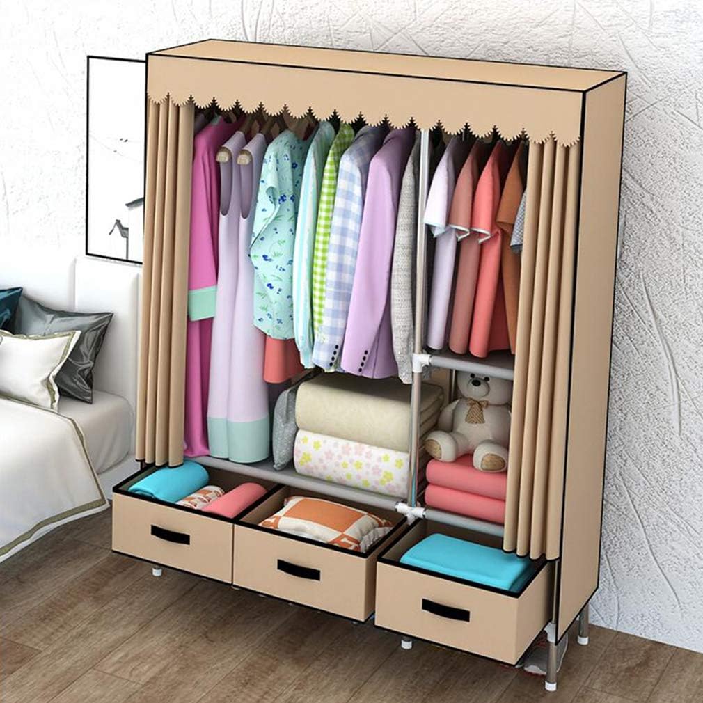 Cloth Wardrobe Clothes Closet, Portable Closet Wardrobe Storage Closet Standing Closet Fabric Cabinet Portable Wardrobe,Khaki_105x45x168cm
