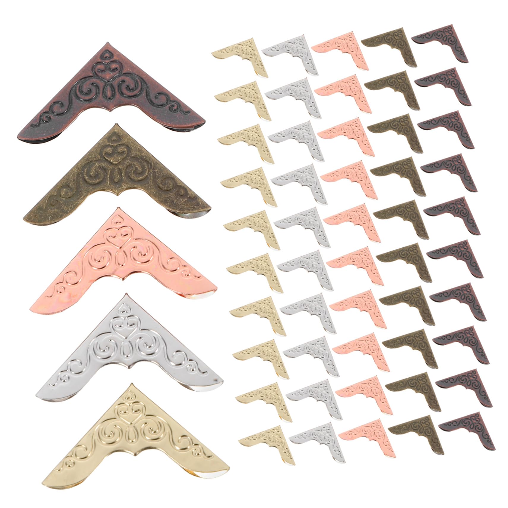 VILLCASE 100pcs Vintage Metal Book Corners Durable Protective Cover for Scrapbook Photo Album Notebook and Folder Elegant Iron Corner Protectors in Yellow Silver Antique Bronze Rose Gold