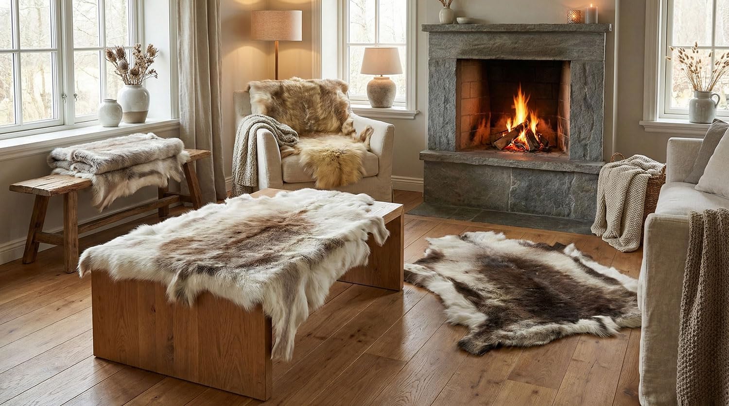 Rentier Fell HELLGRAU BEIGE ca. 120 x 100 cm RENTIERFELL AUS NORWEGEN DEKO Fell VON KUHFELLE ONLINE