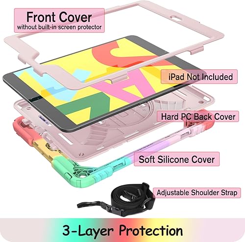 Miniatura 3 de LTROP Funda para iPad 10.2 202120202019, iPad de 987 generación para niños, a prueba de golpes, funda para iPad 10.2 con soporte para lápices,