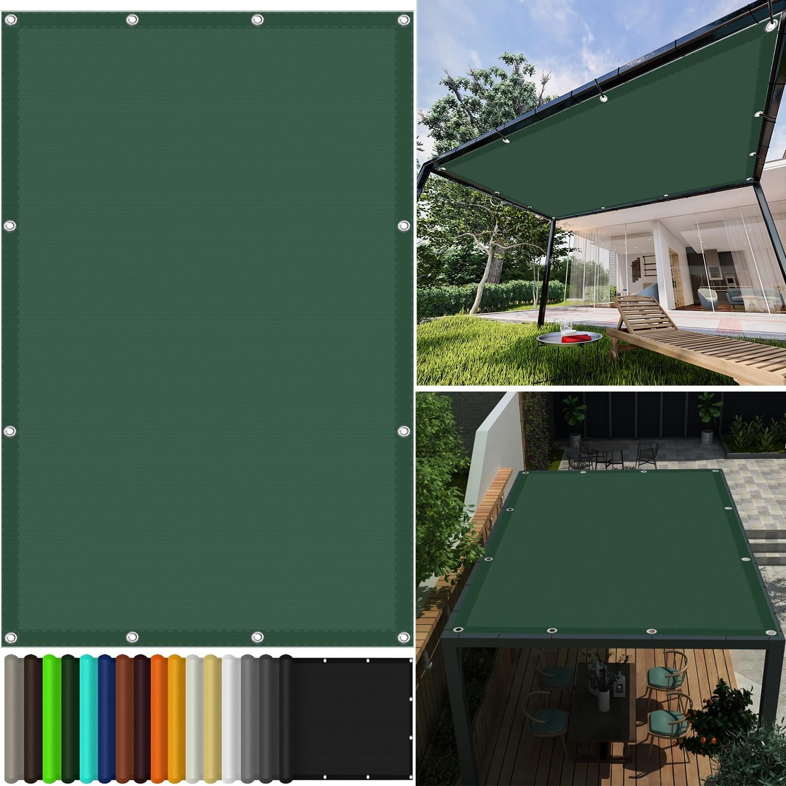 Voile d'ombrage imperméable anti 98% UV toile PES contre le vent pour jardin et terrasse