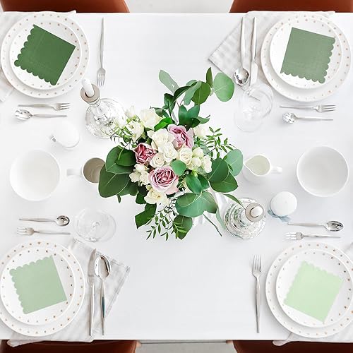 Miniatura 7 de Whaline Paquete de 200 servilletas de cóctel de color verde salvia, servilletas de papel de color degradado verde salvia con bordes festoneados,