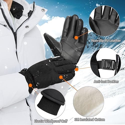 Miniatura 3 de Cevapro Winter Thermal Gloves for Men Women, -20 Anti-Slip Waterproof Deerskin Suede Insulated Touchscreen Gloves.