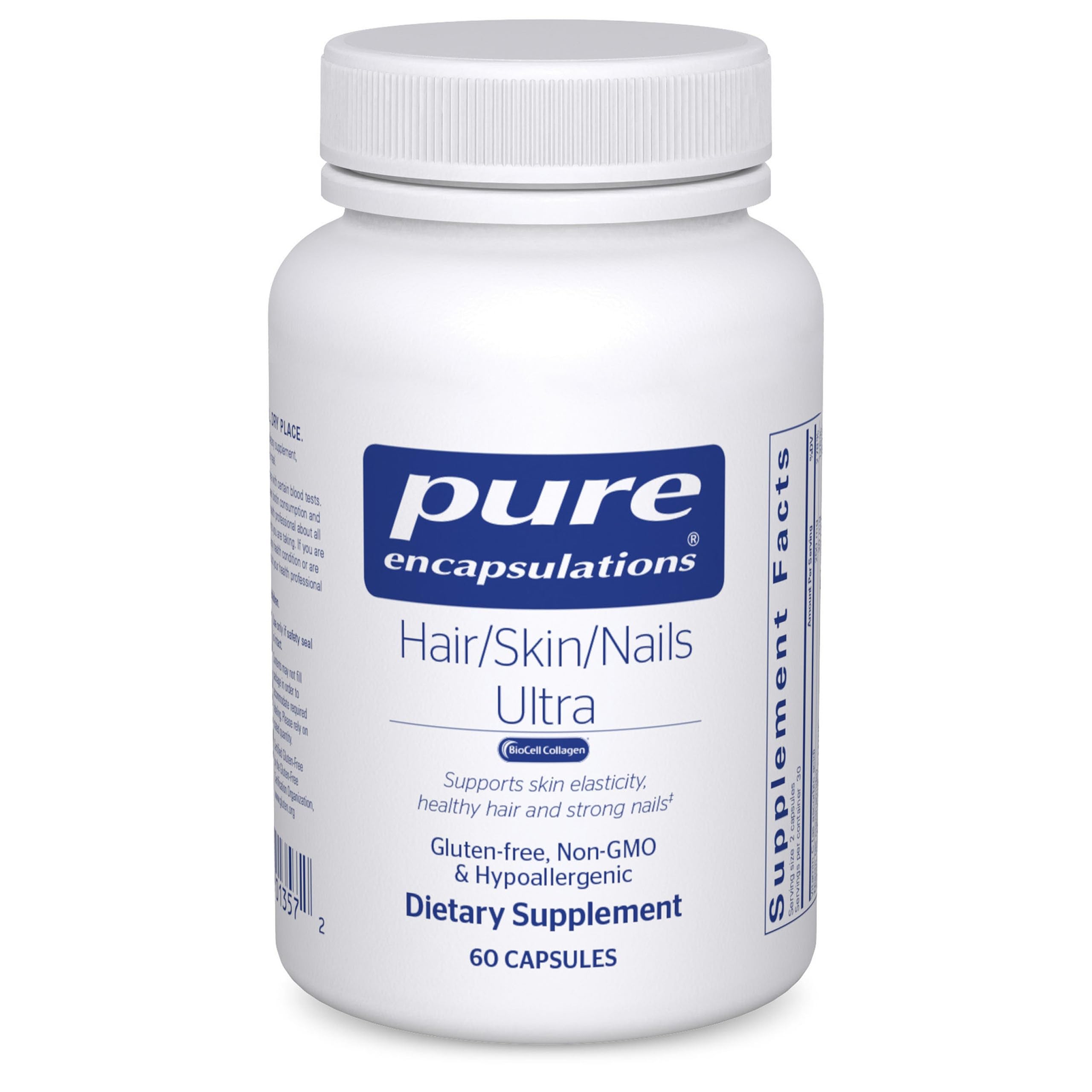 Pure EncapsulationsHair/Skin/Nails Ultra - Hypoallergenic Supplement Supports Skin Elasticity, Hydration, Hair, and Nails* - 60 Capsules