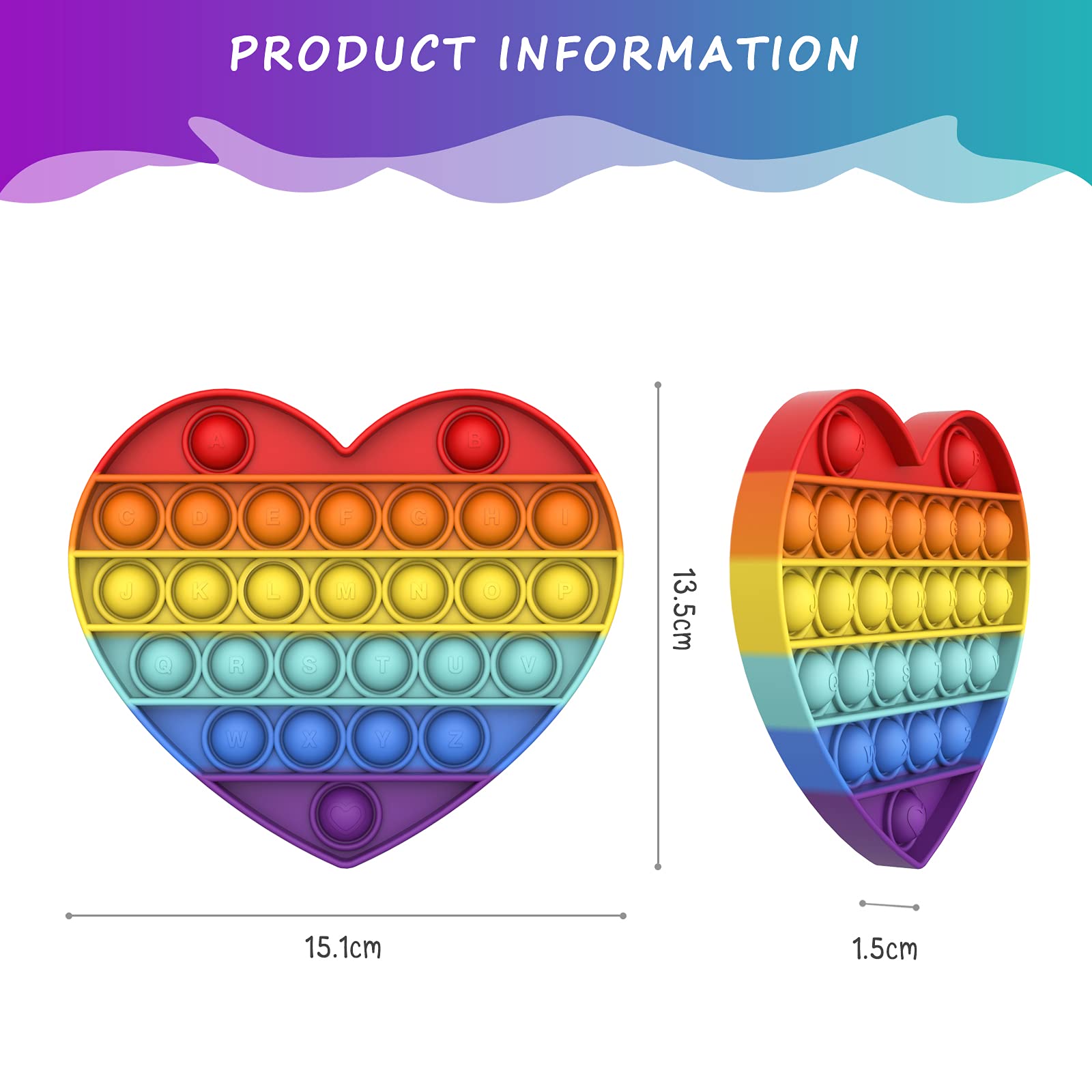 Bdwing Silicone Push e Pop Bubble Sensory Fiddling Toy, Ansia di Soccorso Finger Toy Autismo Bisogno Speciali Unpacking Stress Relief per Bambini e Adulti(Multicolore-Heart)